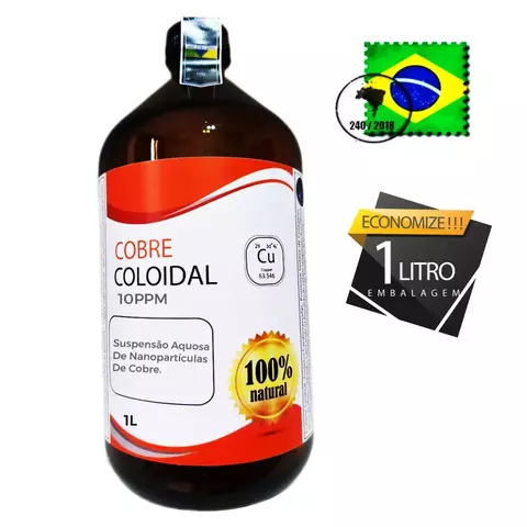 Cobre Coloidal 10ppm 1 Litro Frasco Vidro