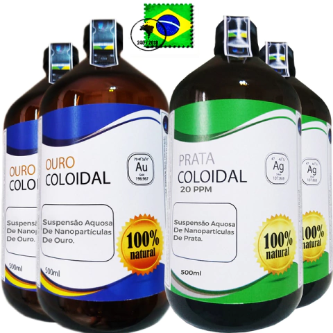 Prata Coloidal 500ml 20ppm 2 unidades + Ouro Coloidal 500ml 2 Unidades - comprar online