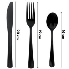 Set Tenedor Cuchillo Cuchara Plastico Reforzado 20 cm x30 Negro en internet