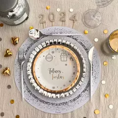 Plato De Sitio blanco confetti plateado x20 - comprar online