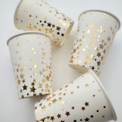 Vaso Polipapel Blanco Estrella Dorada - Planeta Fiesta