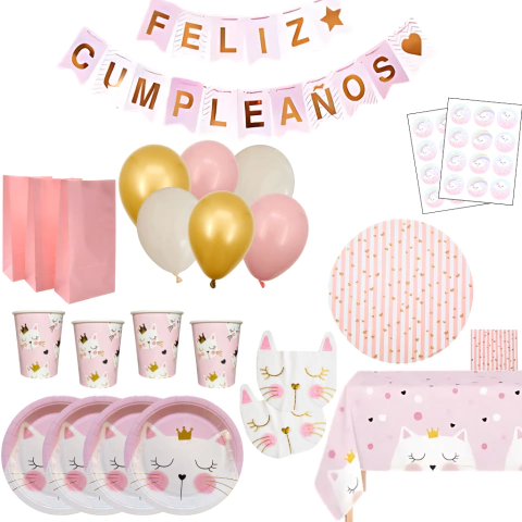 Kit Combo Cumple Full Gatito Rosa - comprar online
