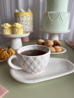 Taza + Bandeja Gota Cerámica Rosa - comprar online