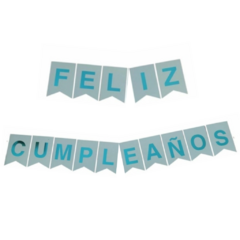 Banderin Feliz Cumpleaños Celeste Pastel, Letras Celestes