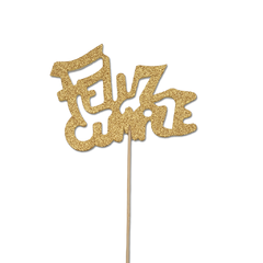 Topper Gliter Dorado Feliz Cumple