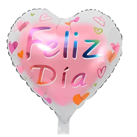 Globo Metalizado Corazon Blanco detalles Rosas 18" FELIZ DIA x1 Un