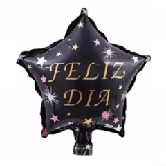 Globo Metalizado Estrella Negro 10" FELIZ DIA x1 Un