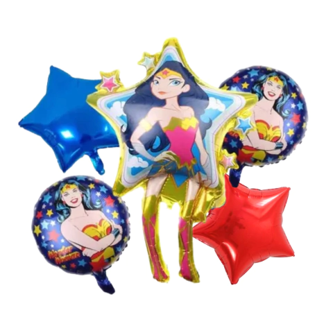 Set de Globos Mujer Maravilla x5 Piezas