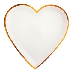 Plato Corazon Grande Blanco Con Borde Dorado X 10 Un