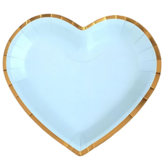 Plato Corazon Grande Celeste Con Borde Dorado X 10 Un