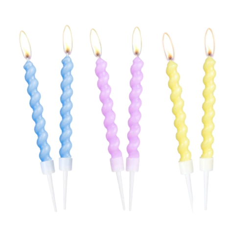 Vela Tirabuzon Pastel x6 11 cm Varios colores
