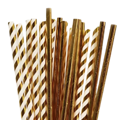 Sorbete de Polipapel Dorado y Blanco con lineas Dorado x24 Un