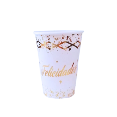 Vaso Polipapel Stamping "Felicidades" Blanco Y Dorado X 8 Un