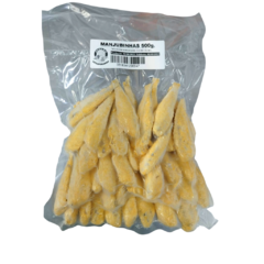Manjubinhas Limpas, sem cabeça, temperadas e empanadas 500g.