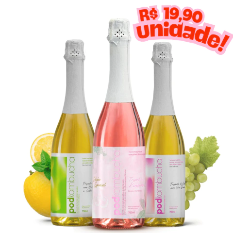 Kit 3 Espumantes de Kombucha Pod 750ml Sem Álcool - comprar online
