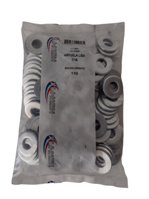 Arruela lisa 7/16 zincado branco New-Fix Din 994 Pacote 1kg