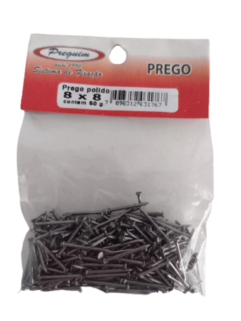 Prego polido 8X8 com cabeça preguin Cartela com 50g