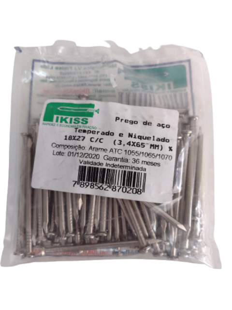 Prego aço C/Cabeça 18X27 Cartela Temperado Niquelado 0,46kg