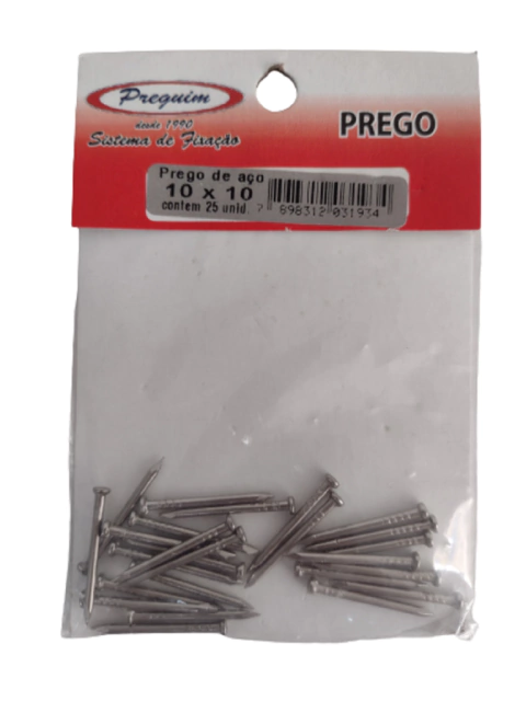 Prego aço 10X10 preguin Cartela C/ 25 Pregos