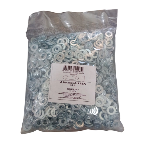 Arruela lisa M6 zincado branco New-Fix Din 125 Pacote 1kg