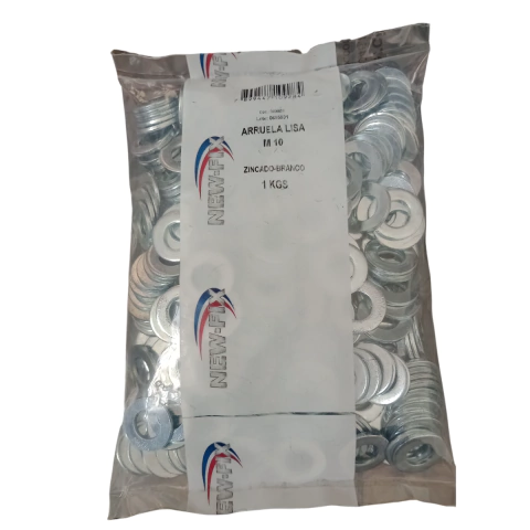 Arruela lisa M10 zincado branco New-Fix Din 125 Pacote 1kg