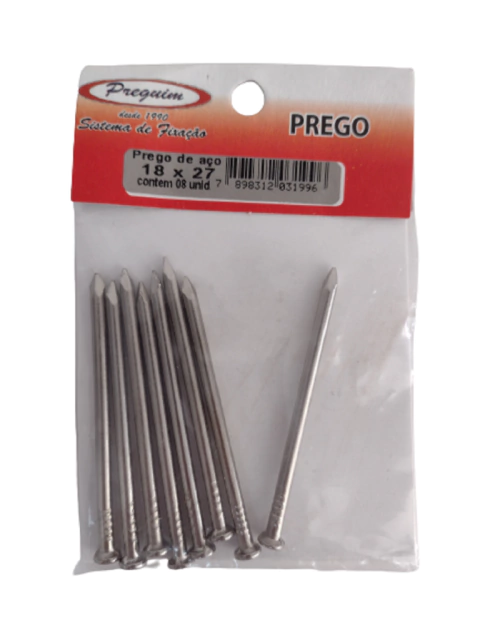 Prego aço 18X27 preguin Cartela C/ 8 Pregos