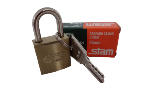 Cadeado Stam Zamac Latonado Pequeno E-Coat 25mm C/ 2 Chaves