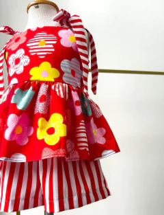 Conjunto Infantil Eloá - Flores Vermelho - Maju Kids - Moda Infantil