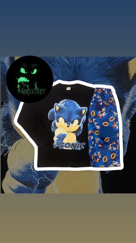 Pijama largo SONIC brilla en la oscuridad algodon - comprar online