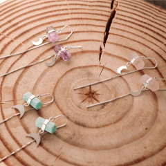 Brinco Fio - Meia Lua - escolha seu cristal