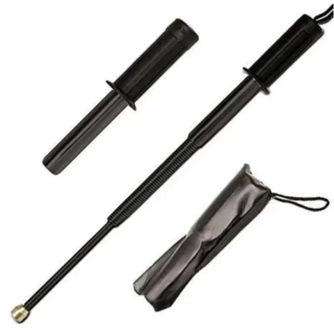 Tonfa Bastón extensible cachiporra metálica resorte negro con Funda De Cuerina - comprar online
