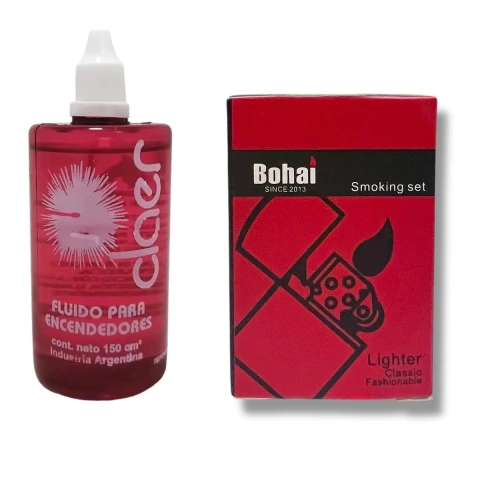 Combo Encendedor Tipo Zippo Plateado + Bencina Fluido Clear - comprar online