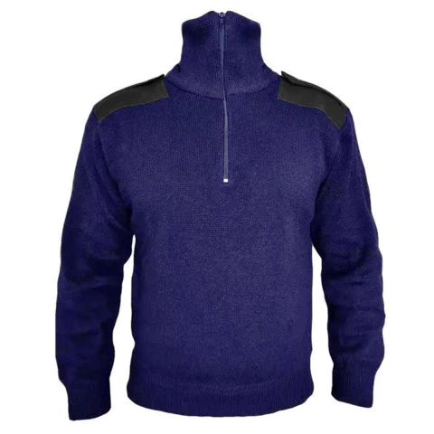 Tricota Cuello Alto Con Cierre Y Parches Azul