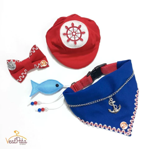 Fantasia Pet Marinheiro Carnaval Halloween + Laço Grátis

