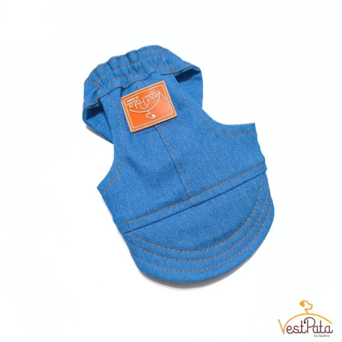 Boné Pet Jeans Azul Claro Regulável Para Cachorro e Gato