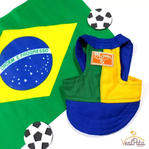Boné Pet Com Regulagem Copa Do Mundo Brasil Acessório Verde Amarelo Azul