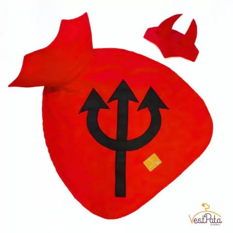 Fantasia Pet Diabinho Carnaval Halloween Capa Capetinha e Chifres