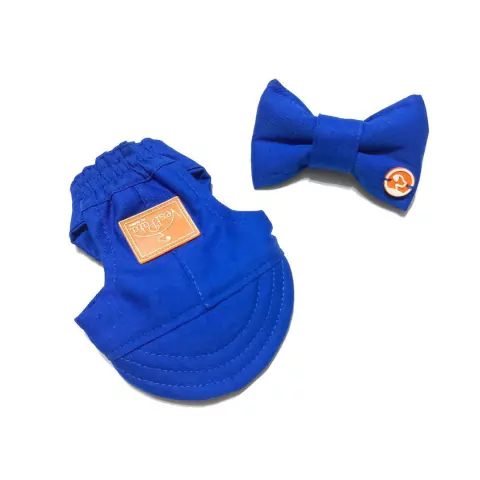 Kit Boné Pet com Laço Tiara ou Gravata Azul Royal