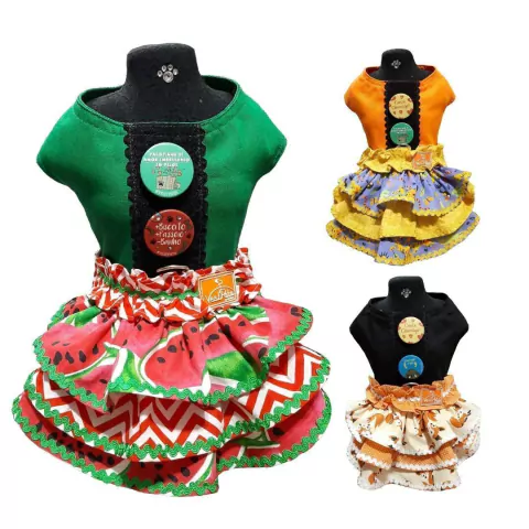  Vestido Pet Estampado Verão Roupas para Cachorro