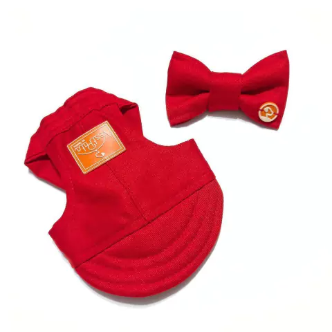 Kit Boné Pet com Laço Tiara ou Gravata Vermelho