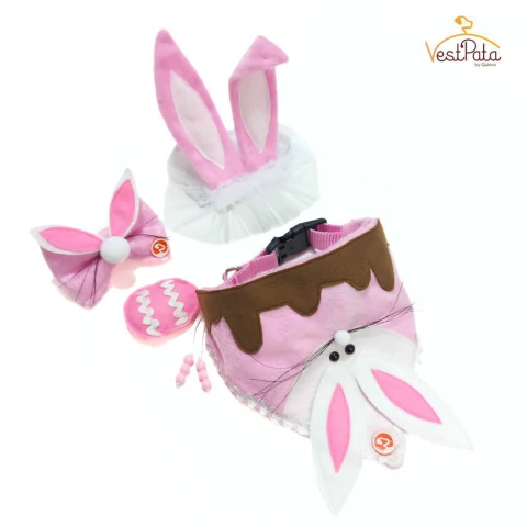 Fantasia Coelho da Páscoa Pet Rosa Orelhas com Bandana + Laço Grátis
