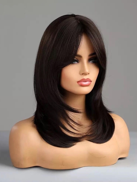 Wig Alexandra Fibra Premium Liso com franja 50cm