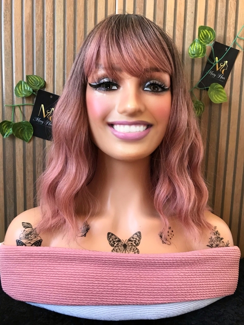 Wig Charlotte Fibra Premium Ondulado Com franja 35cm