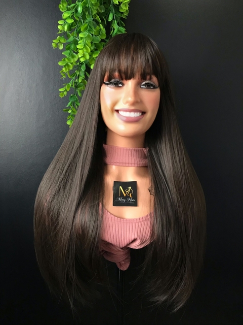 Wig Raika Fibra Premium Liso com franja 65cm