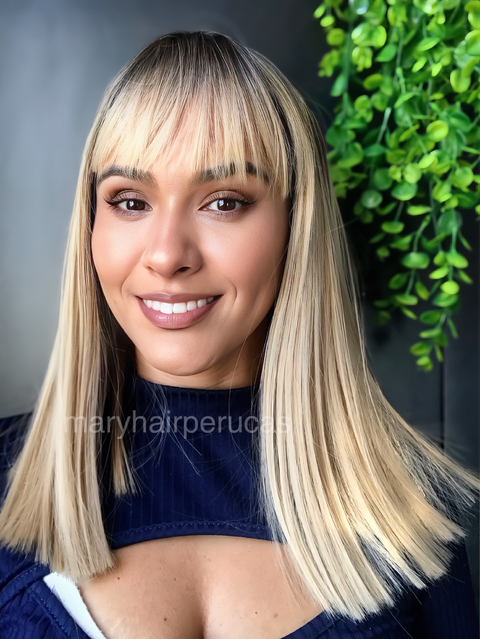 Wig Hilary Fibra Premium Lisa Com Franja 50cm - comprar online