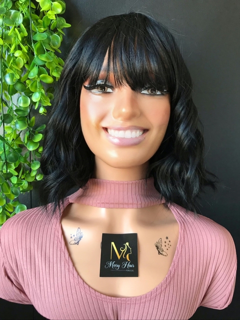 Wig Lana Fibra Premium Ondulado Com franja 30cm