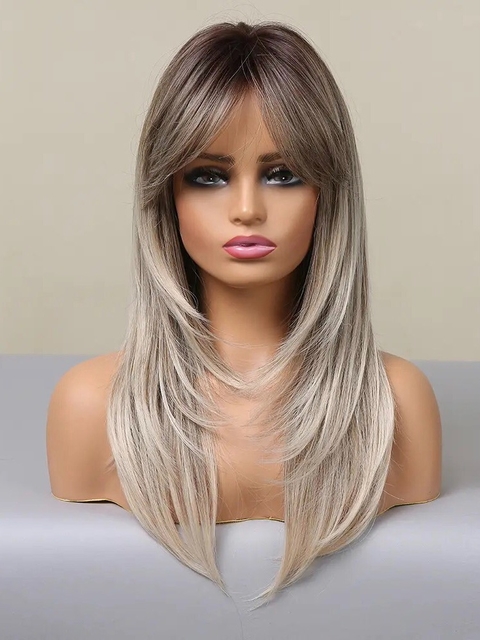 Wig Britney Fibra Premium Lisa com franja 55cm