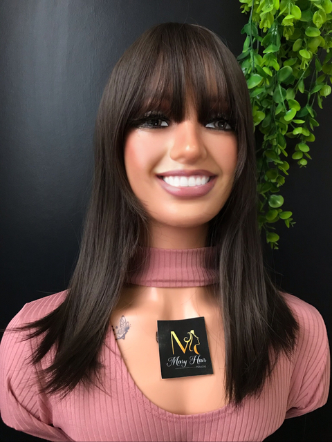 Wig Daiane Fibra Premium Lisa Com Franja 50cm