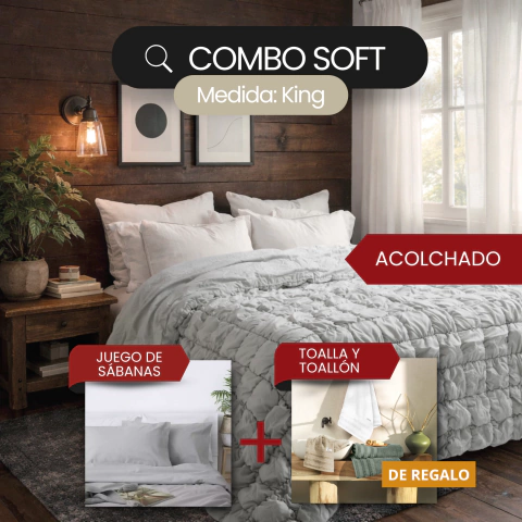 Combo Soft King: Acolchado Brushed Matelaseado + Juego de Sábanas 100% algodón + Juego de Toalla y Toallón - comprar online
