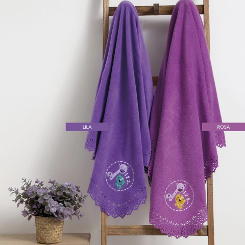 Manta Infantil de Polar Fleece con Bordado 75x100 cm Lila - Jean Cartier